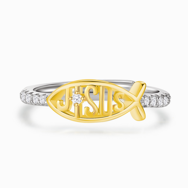 Photo of Life with Jesus is Better Ichthus Adjustable Ring on a white background