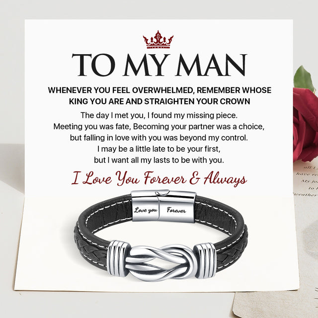 “To My Man, I Love You Forever and Always” Linked Bracelet card message