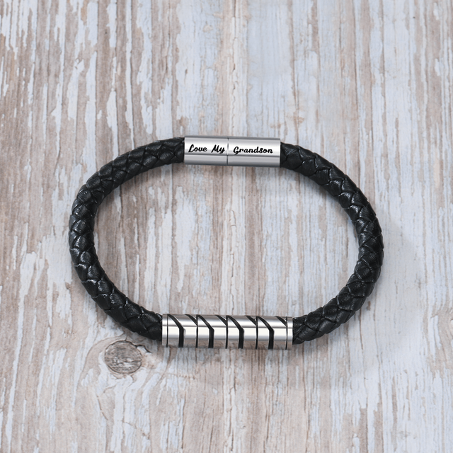 Lifestyle shot of Love My Grandson Braided Leather Bracelet