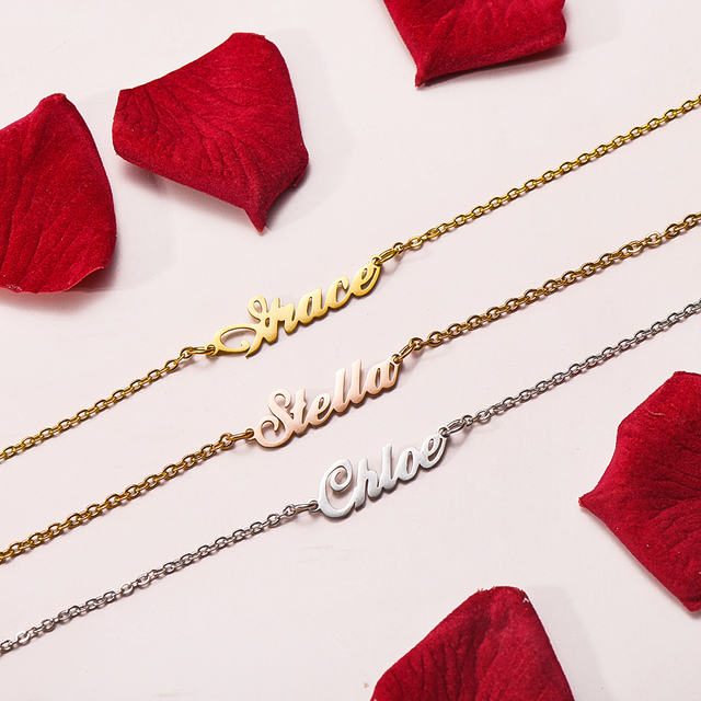 creative shots of the three Personalized Script Name Anklets